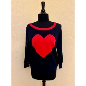 JCP 3/4 Sleeve Navy Sweater Wool Blend w/ Heart- Sz XL